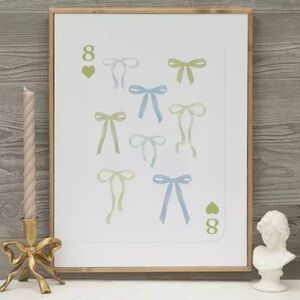 New! Bow Playing Card 8 Hearts, Wood Wall Decor - Green and Blue, Hobby Lobby